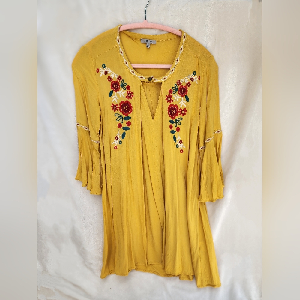 JODIFL Mustard Floral Embroidered Tunic